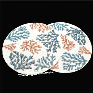 2pc Tahari Coastal Sea Coral Reef Beaded Placemats Chargers Set NEW